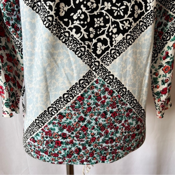 LEO & UGO SWEATER 1-S FLORAL MIXED MEDIA ARTSY CASUAL OFFICE SOFT STRETCHY - Picture 7 of 12